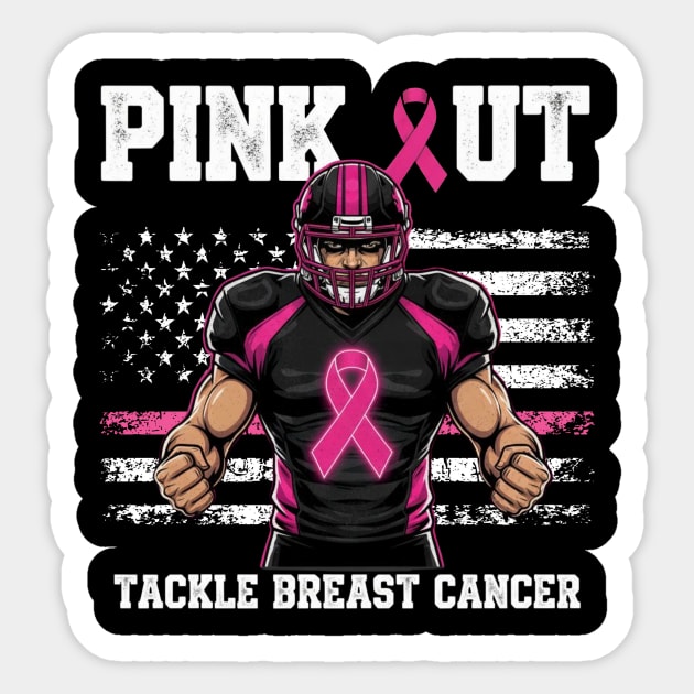 Pink Out Tackle Cancer Football Breast Cancer Awareness Game Day Sticker by ArtistTee ⭐⭐⭐⭐⭐